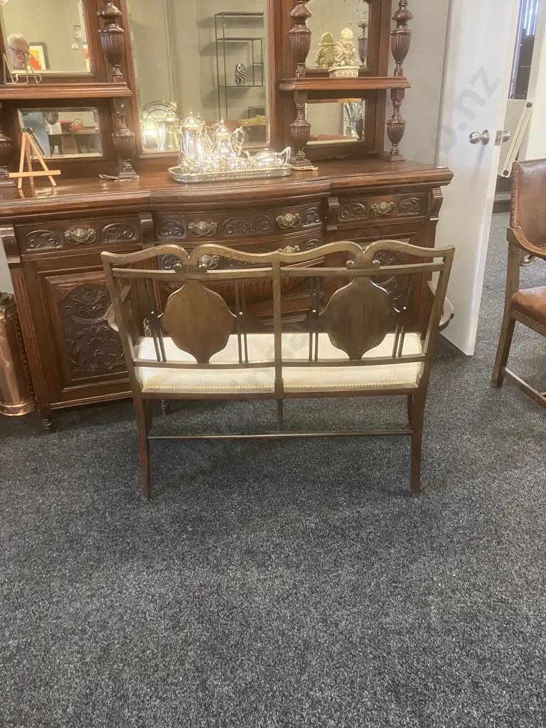 Antique Edwardian Mahogany Inlaid Sofa. H90 W112 D52cm Image 1++