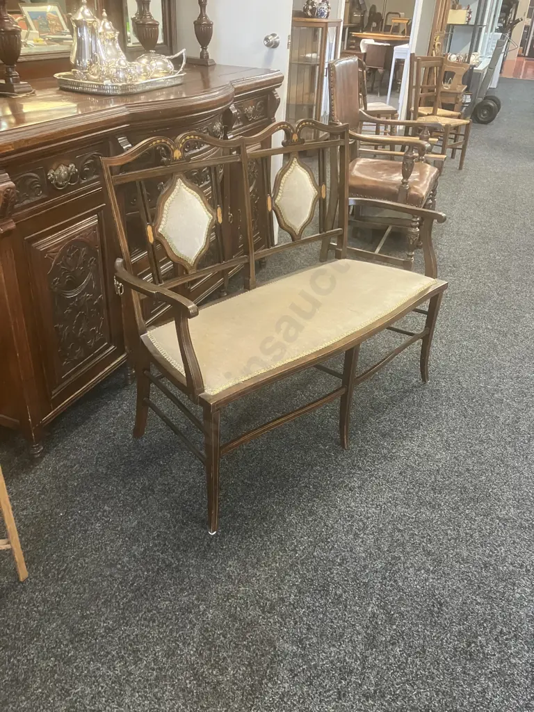 Antique Edwardian Mahogany Inlaid Sofa. H90 W112 D52cm Image 1++