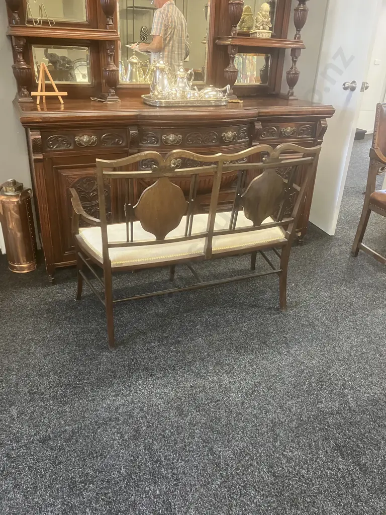 Antique Edwardian Mahogany Inlaid Sofa. H90 W112 D52cm Image 1++