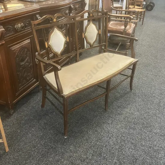 Antique Edwardian Mahogany Inlaid Sofa. H90 W112 D52cm