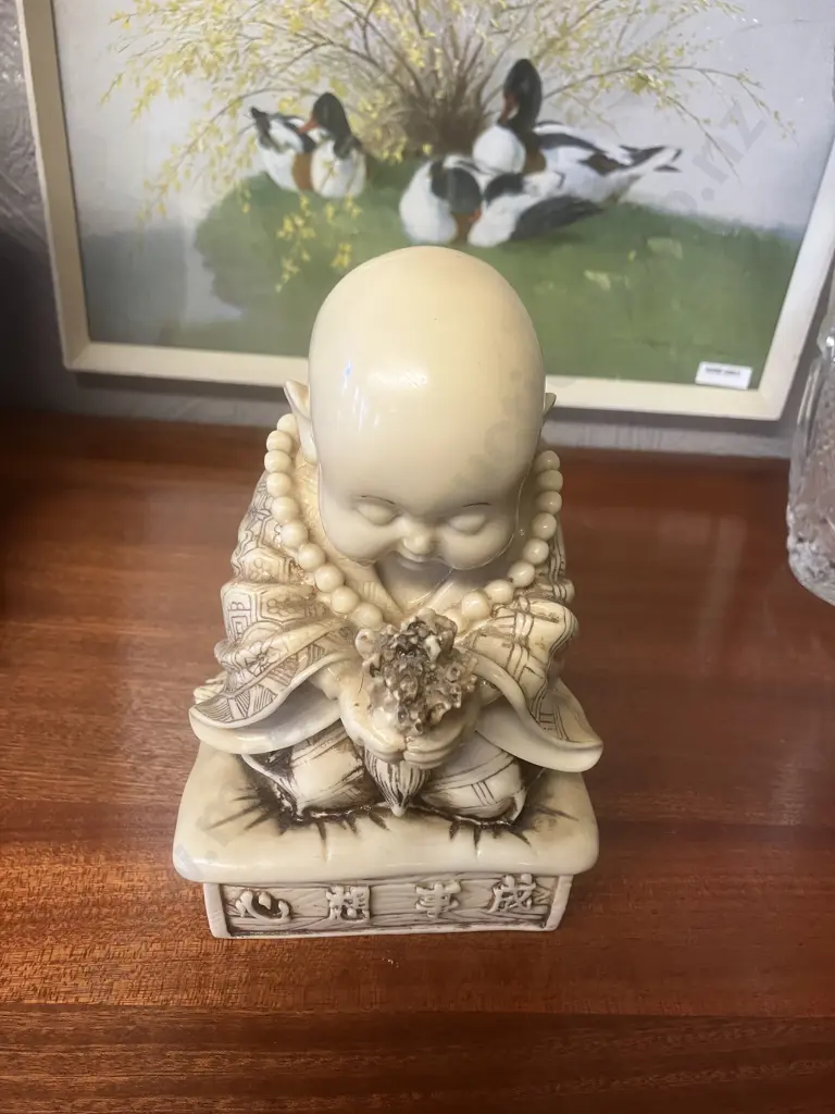 Ivory Effect Buddha Figurine 'May All Your Wishes Come True' H19cm Image 1++