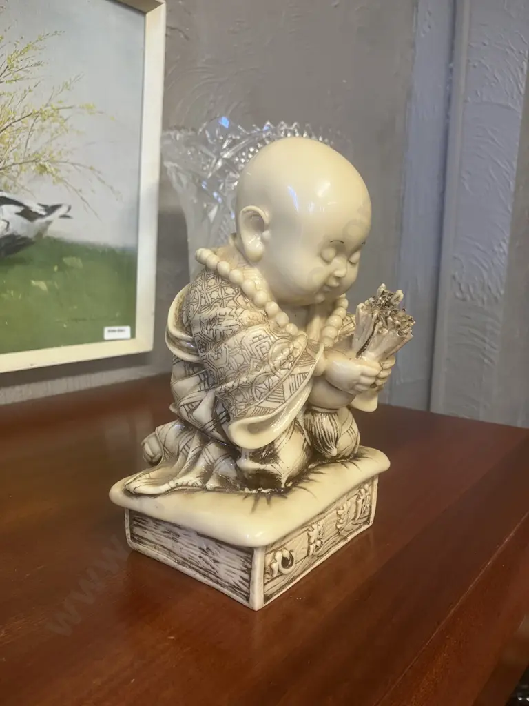 Ivory Effect Buddha Figurine 'May All Your Wishes Come True' H19cm Image 1++