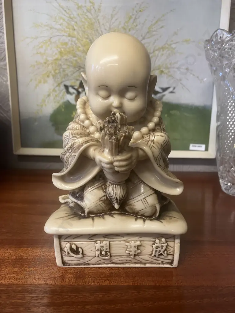 Ivory Effect Buddha Figurine 'May All Your Wishes Come True' H19cm Image 1++