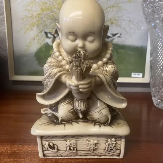 Ivory Effect Buddha Figurine 'May All Your Wishes Come True' H19cm