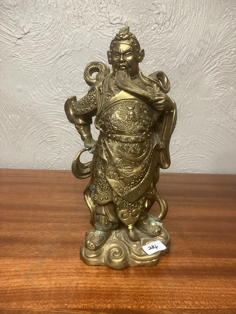 Vintage Brass Guan Gong Yu Warrior God & Guardian God Wei Tuo Veda Statues. H24cm Image 1++