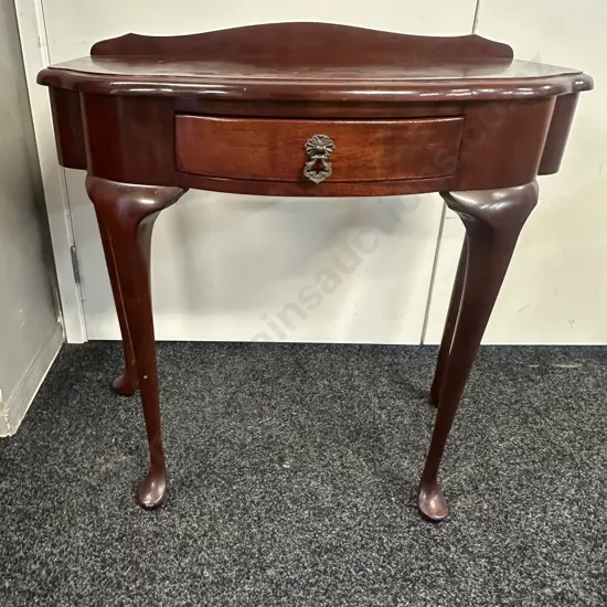 Mahogany Half Round Hall Table Single Drawer Cabriole Legs H74,W72,D38cm.