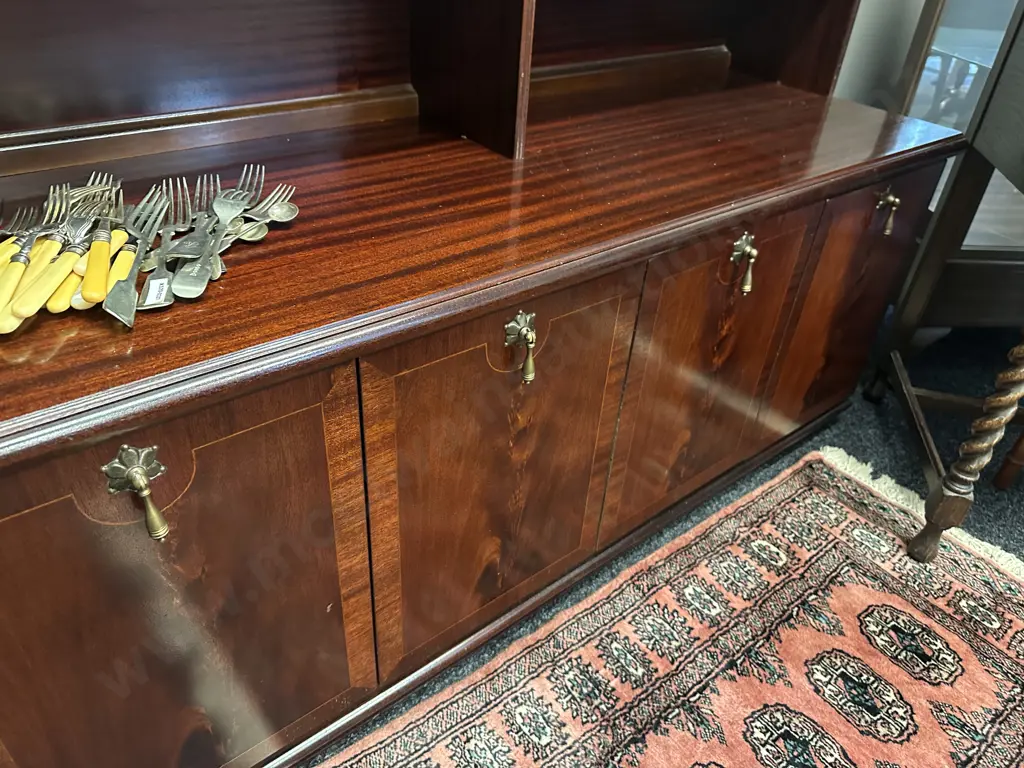 Mid Century Meredew Glass Display Cabinet With Bookcase On a 4 Door Sideboard Base c 1979. H165 W133 D45.5cm. 2 Piece Image 1++