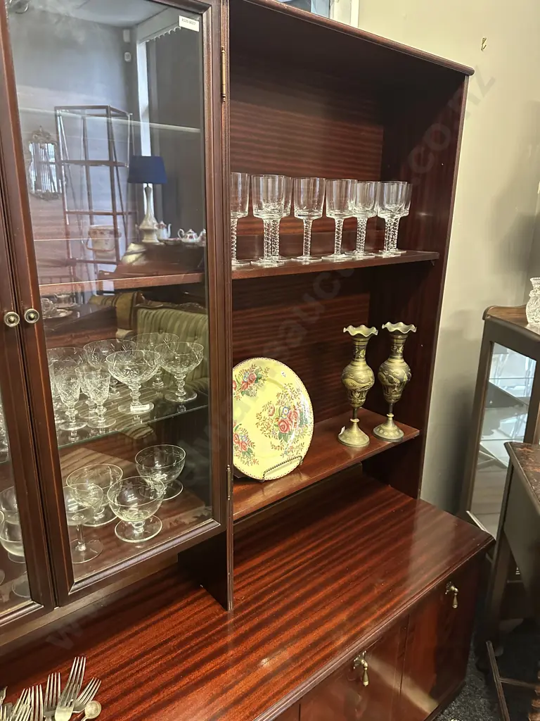 Mid Century Meredew Glass Display Cabinet With Bookcase On a 4 Door Sideboard Base c 1979. H165 W133 D45.5cm. 2 Piece Image 1++