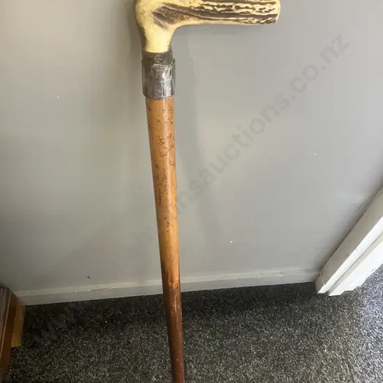Vintage Wooden Walking Stick With Antler Handle. 79cm