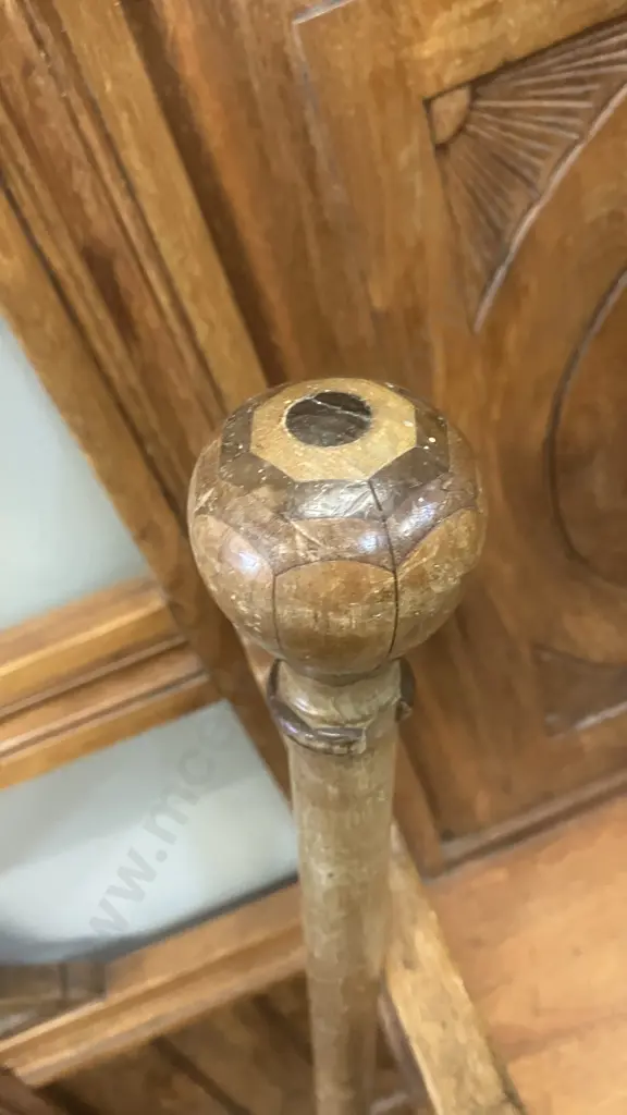 Vintage Wooden Walking Stick With Marquetry Inlaid Ball Handle. L90cm (As Found) Image 1++