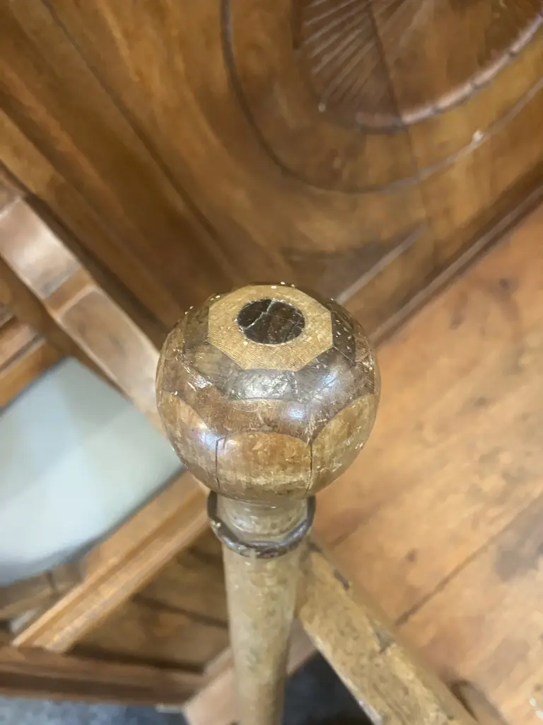 Vintage Wooden Walking Stick With Marquetry Inlaid Ball Handle. L90cm (As Found) Image 1++