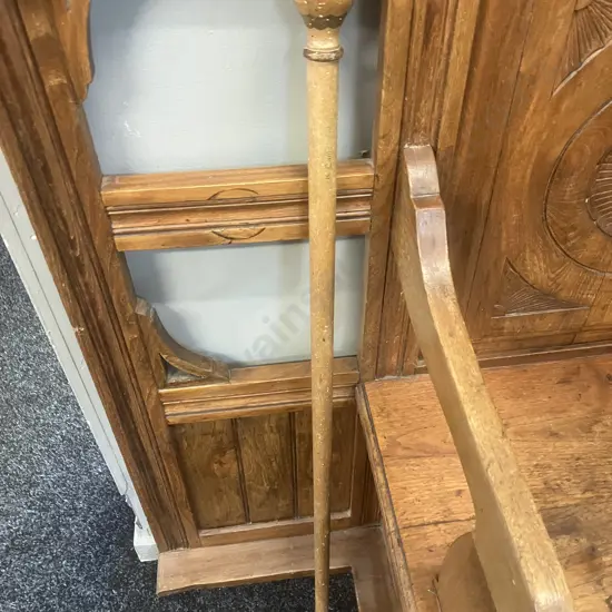 Vintage Wooden Walking Stick With Marquetry Inlaid Ball Handle. L90cm (As Found)