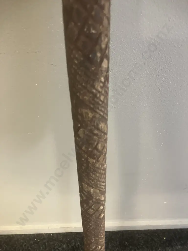 Vintage Carved Wooden Walking Stick With 'Horse' L-Shaped Brass Handle. L92cm Image 1++