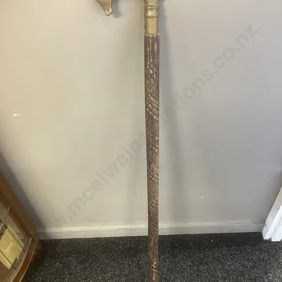 Vintage Carved Wooden Walking Stick With 'Horse' L-Shaped Brass Handle. L92cm