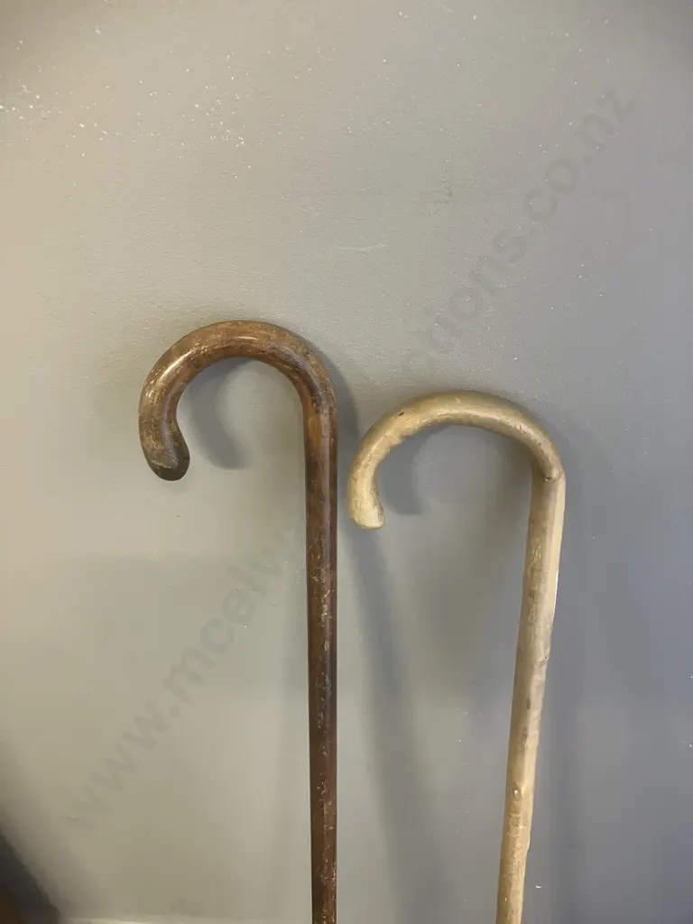 Two Curved Handle Wood Walking Sticks. L85 & 90cm Image 1++