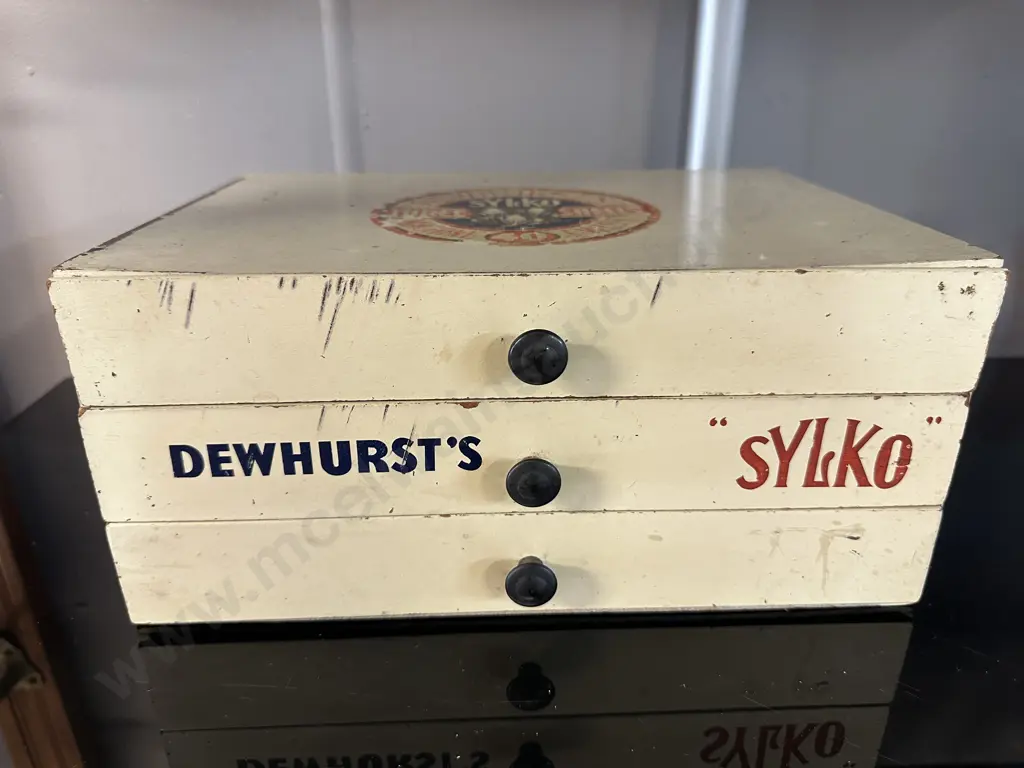 Vintage Dewhursts Sylko Three Drawer Sewing Box H14,W30,D22cm. Image 1++