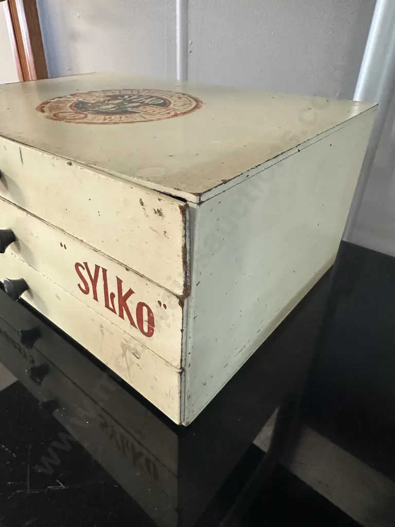 Vintage Dewhursts Sylko Three Drawer Sewing Box H14,W30,D22cm. Image 1++