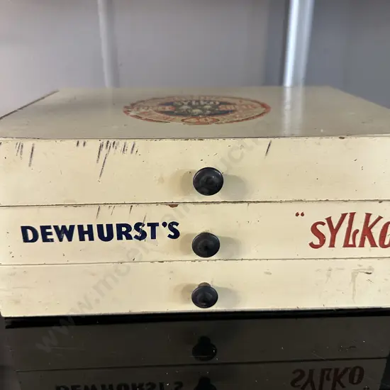 Vintage Dewhursts Sylko Three Drawer Sewing Box H14,W30,D22cm.