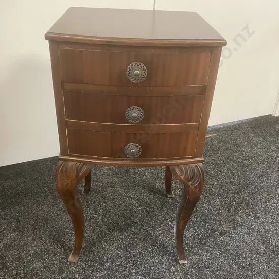 Mahogany Bow Front Bedside Drawers. H69 W37 D32cm