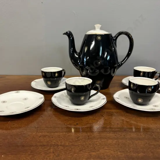 Alfred Meakin 'Midnight Star' Teapot & Demi Duos x4 With 1 Spare Saucer