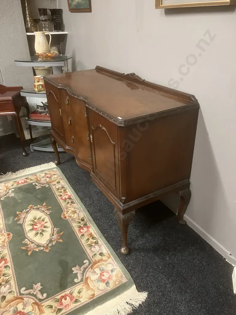 Vintage English 'N. Norman of London' Burr Walnut Sideboard In Queen Anne Style. H98 W138 D55cm Image 1++