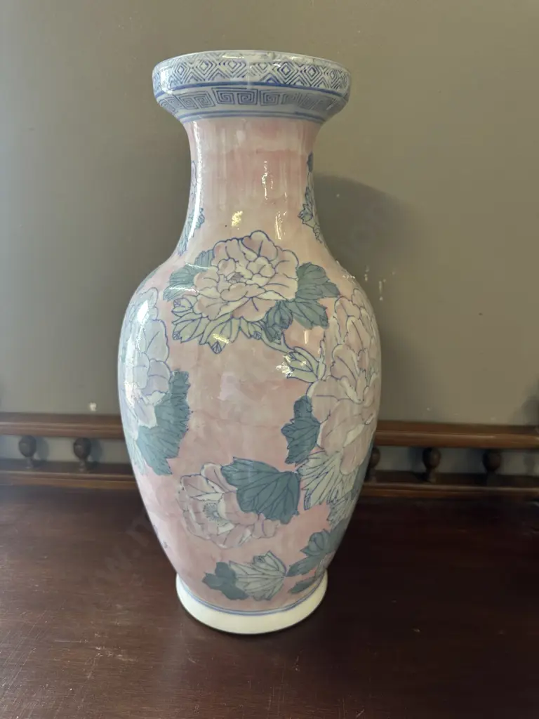 Hand Painted Porcelain Vase Pink/Blue Floral Design H41cm. Image 1++