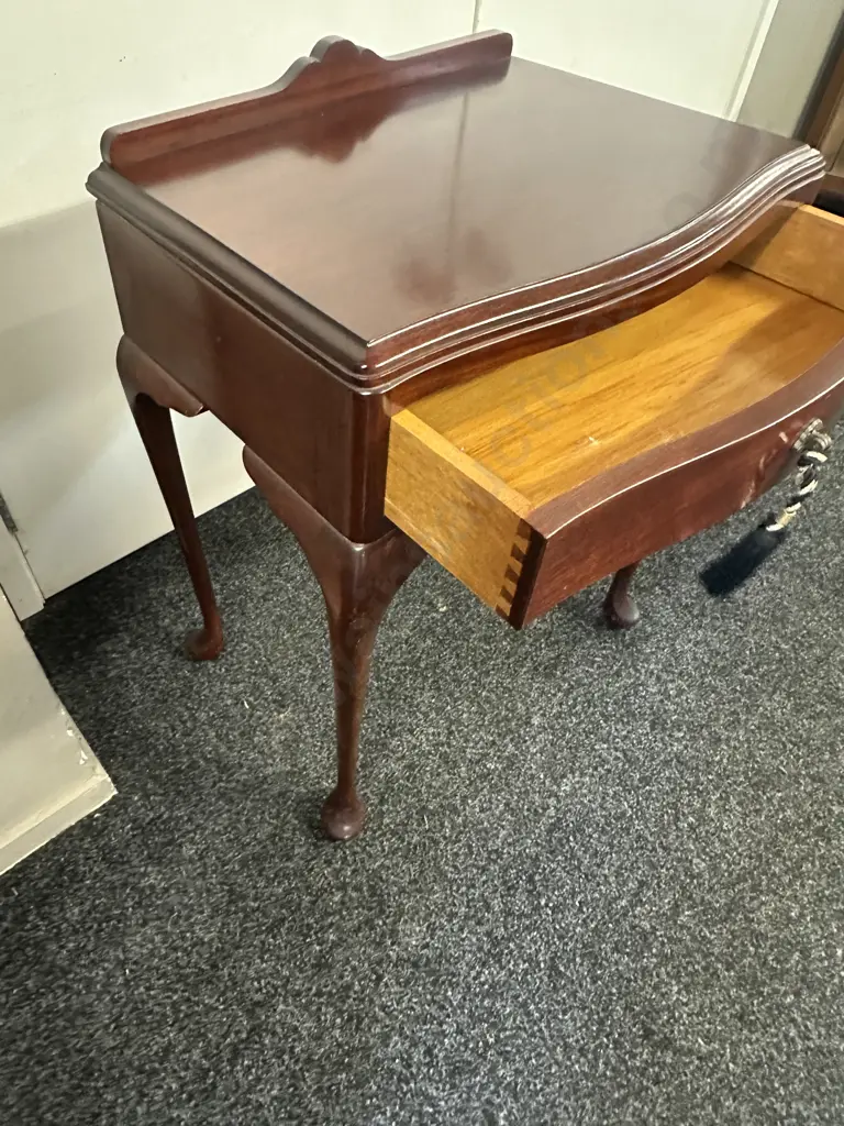 Mahogany Side Table Single Drawer Cabriole Legs H73,W58,D42cm. Image 1++