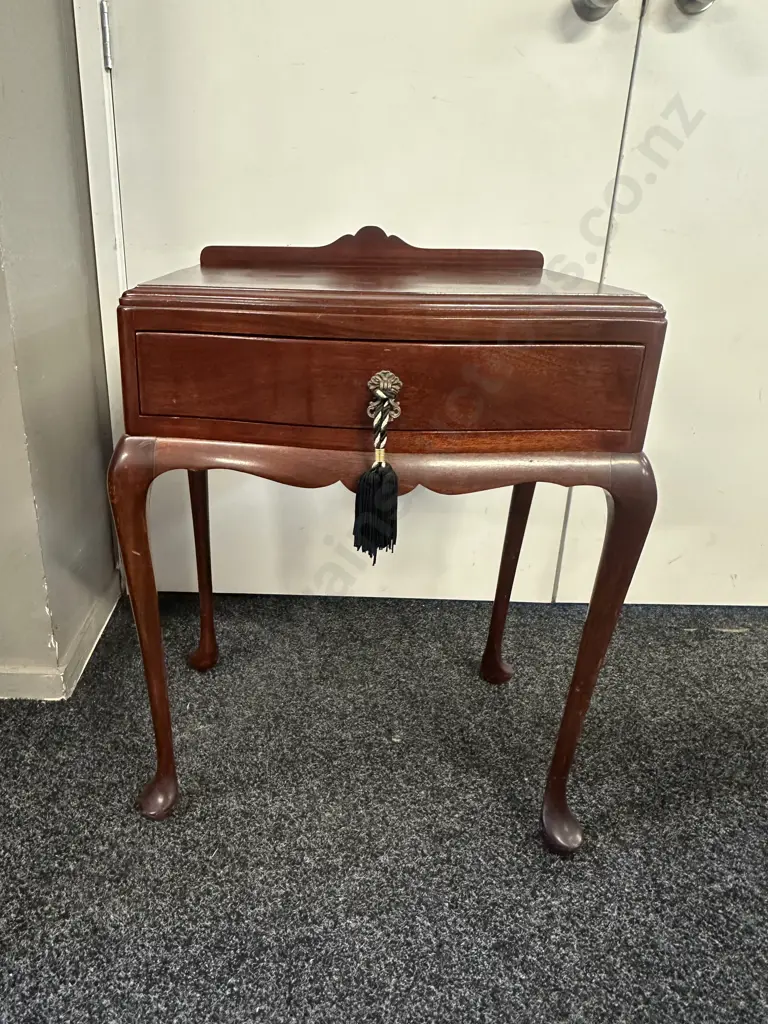 Mahogany Side Table Single Drawer Cabriole Legs H73,W58,D42cm. Image 1++