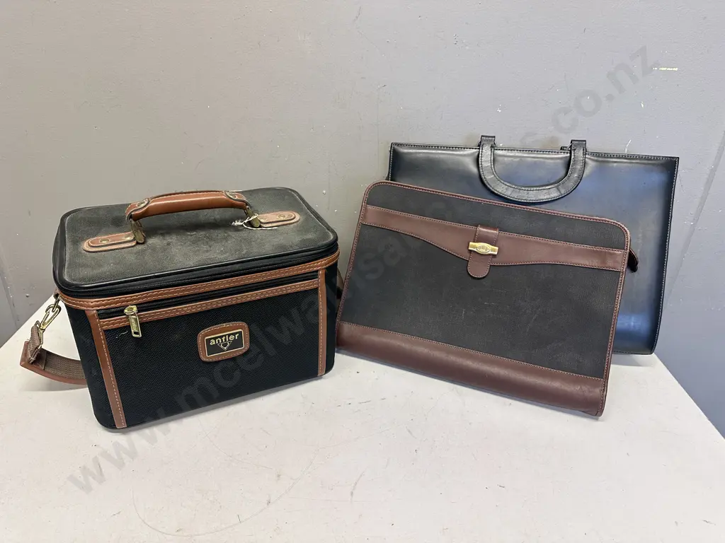 Vintage Item Including  Dunhill Satchel, Black Leather Brief Case & Antler Vanity Bag Image 1++