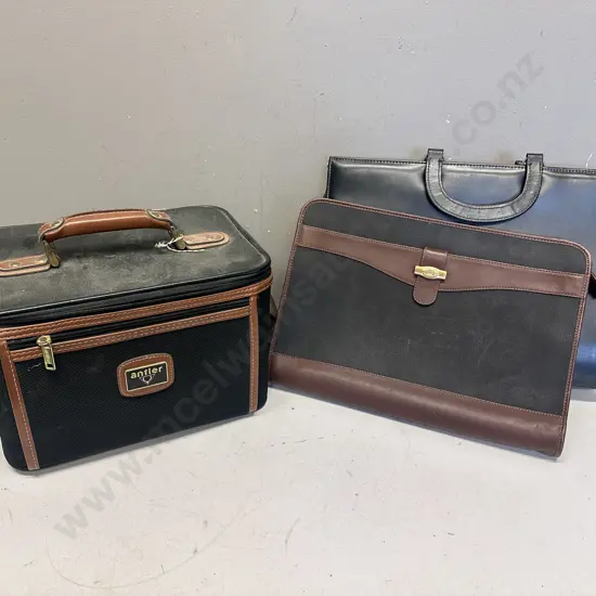 Vintage Item Including  Dunhill Satchel, Black Leather Brief Case & Antler Vanity Bag