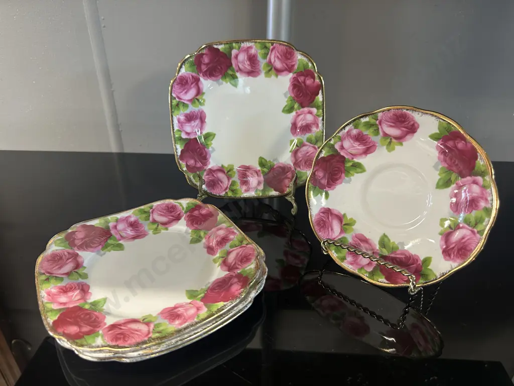 Royal Albert 'Old English Rose' Square Side Plates x4 & Saucer x1 Image 1++