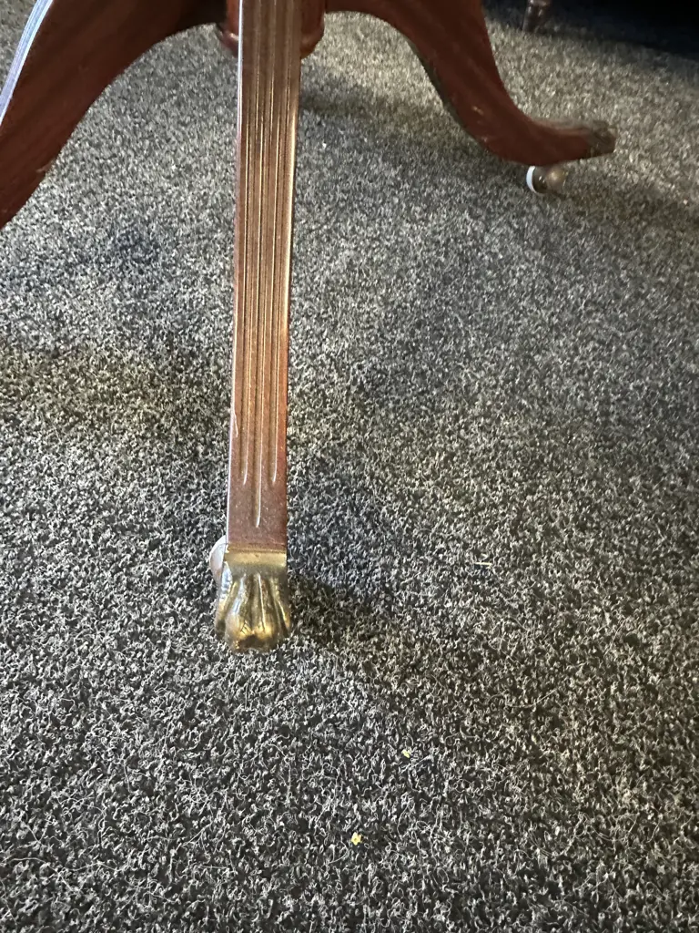 Mahogany Drop Leaf Table Single Drawer Brass Claw Feet On Castors H75,L120,D88cm. Image 1++