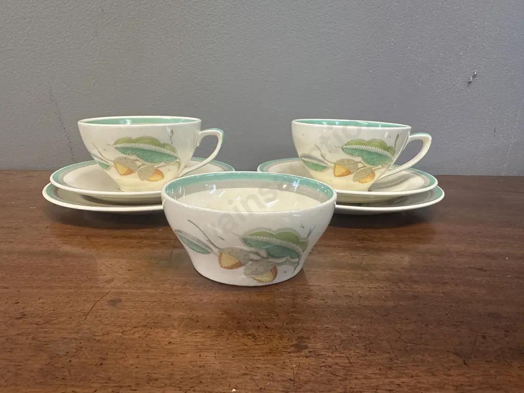 Susie Cooper Trios x2 & Sugar Bowl Image 1++