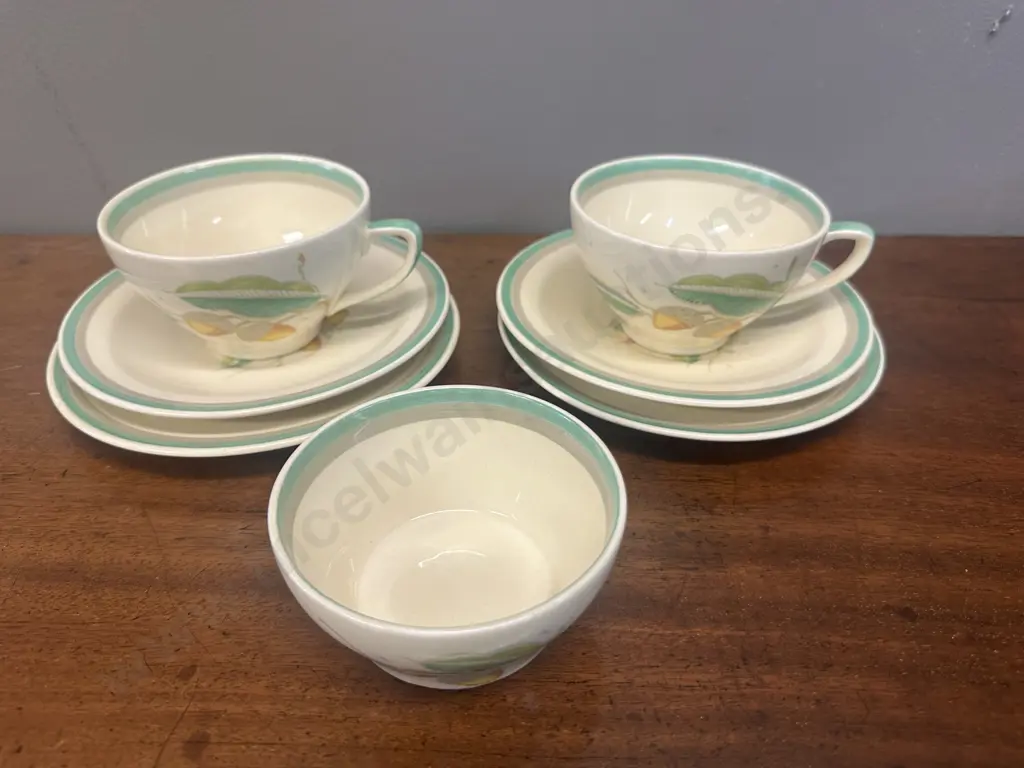 Susie Cooper Trios x2 & Sugar Bowl Image 1++