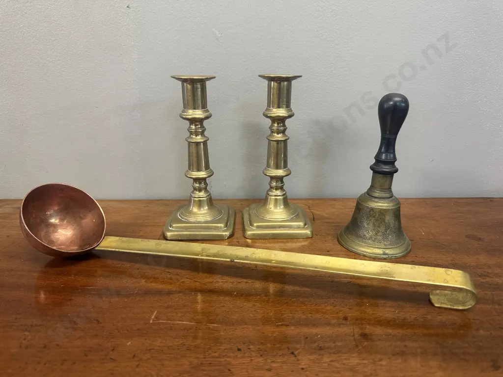 Brass Candle Holders, Brass & Copper Ladle & Brass Bell Image 1++