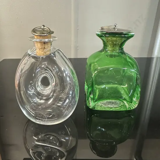 Art Glass Bottles Including Hoglund Pear Shape & Green Bottle
