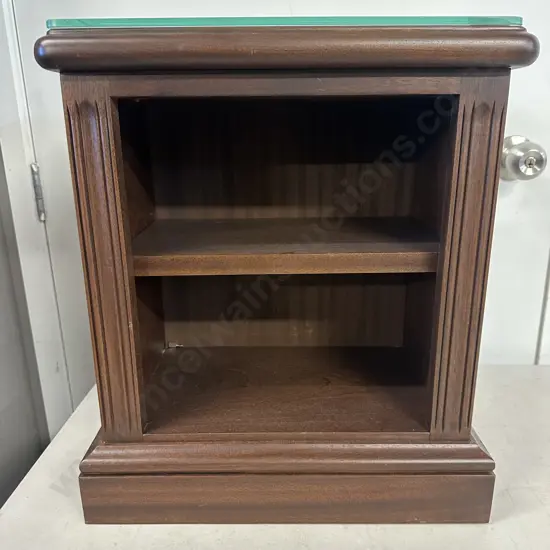 Small Mahogany Two Tier Shelf Unit With Glass Protector Top H47,W40,D23cm.
