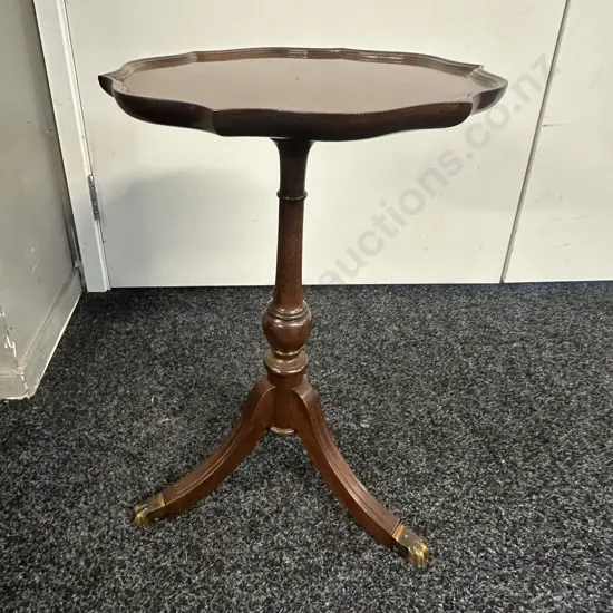 Mahogany Tri Legged Wine Table Scalloped Edge Brass Claw Feet H53,Dia35cm.