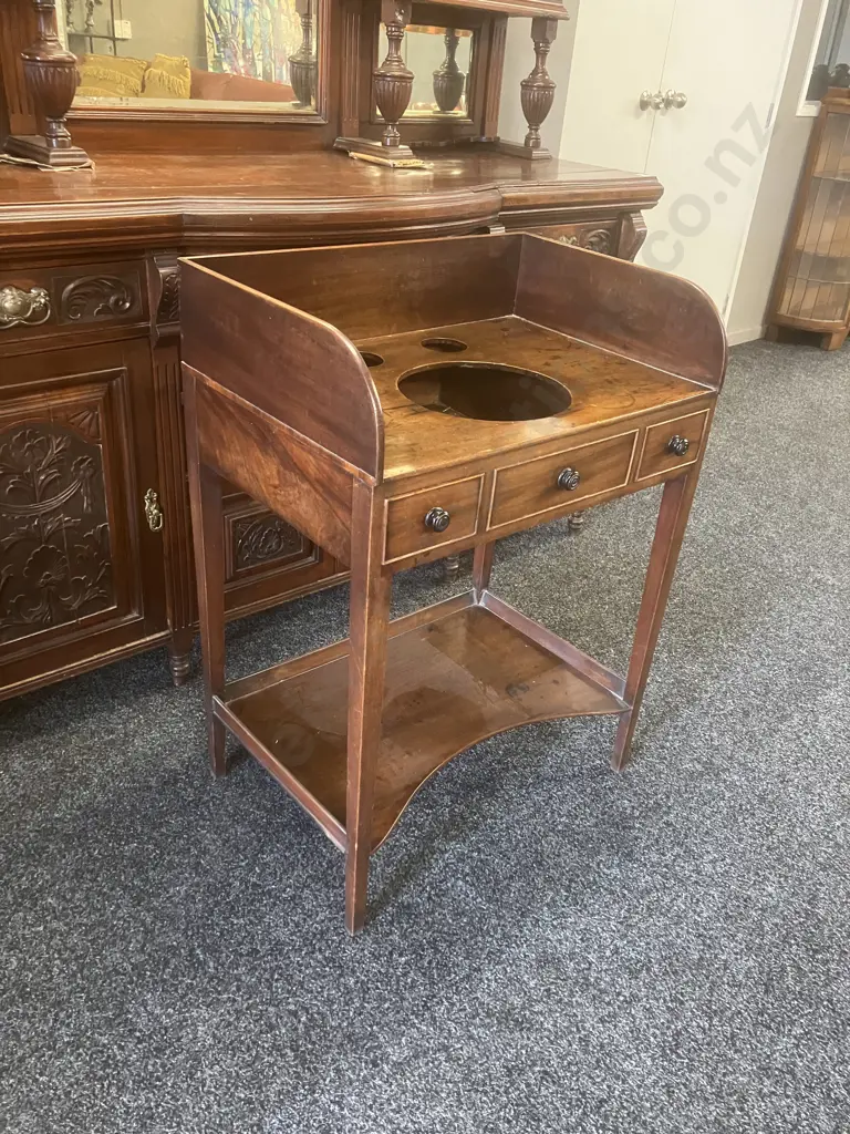 Antique English Georgian Mahogany Washstand Bedside Table, 2 Drawers. H91 W66 D46cm Image 1++