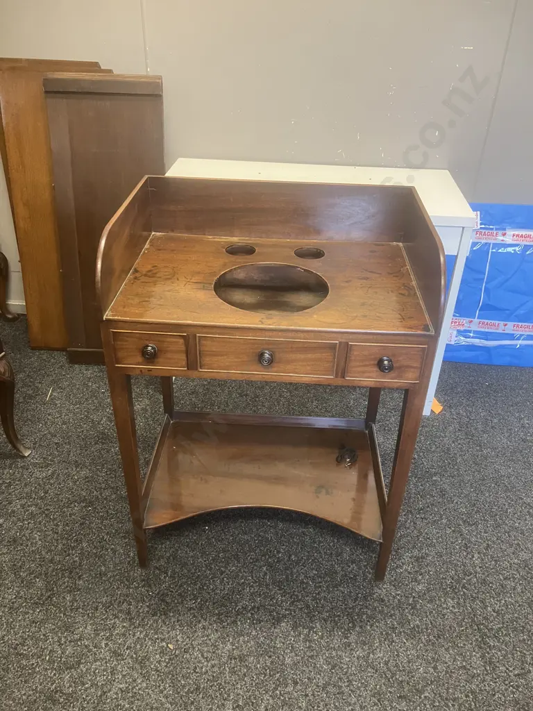 Antique English Georgian Mahogany Washstand Bedside Table, 2 Drawers. H91 W66 D46cm Image 1++