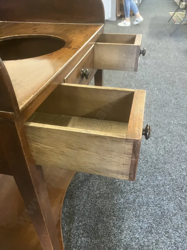 Antique English Georgian Mahogany Washstand Bedside Table, 2 Drawers. H91 W66 D46cm Image 1++