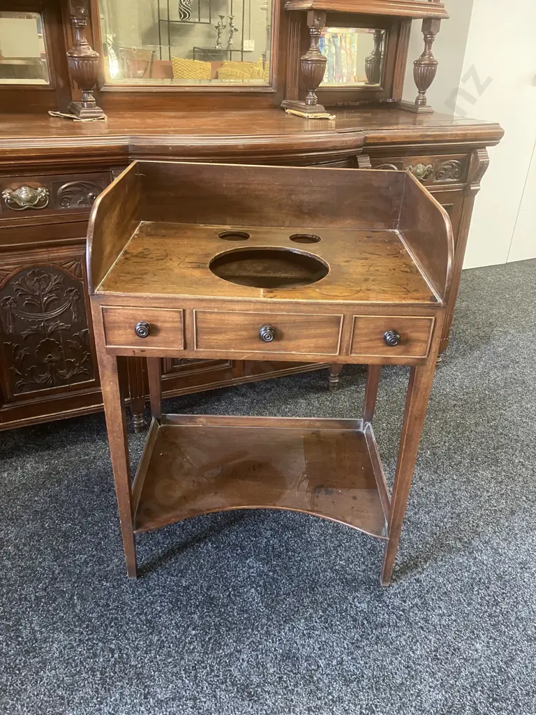 Antique English Georgian Mahogany Washstand Bedside Table, 2 Drawers. H91 W66 D46cm Image 1++