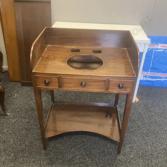 Antique English Georgian Mahogany Washstand Bedside Table, 2 Drawers. H91 W66 D46cm