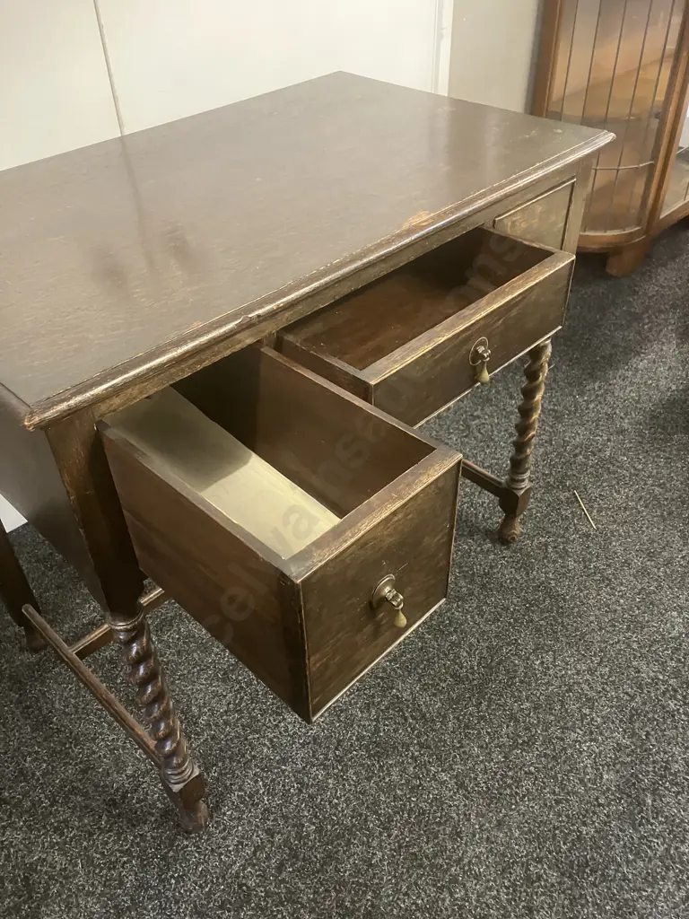 Antique Jacobean Style Oak Sie Table, 3 Drawers. H75.5 W83 D49.5cm Image 1++