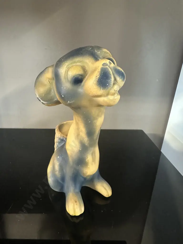 Vintage Ceramic Planter Dog Shape Blue & Yellow Glaze H20cm. Image 1++