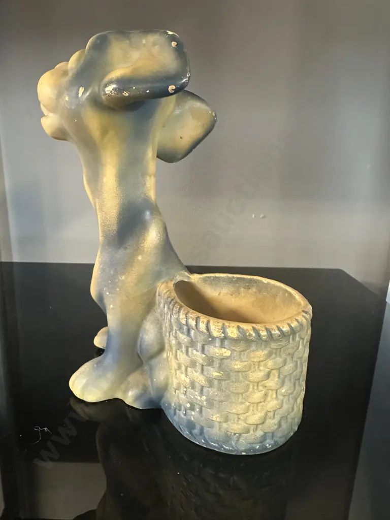 Vintage Ceramic Planter Dog Shape Blue & Yellow Glaze H20cm. Image 1++