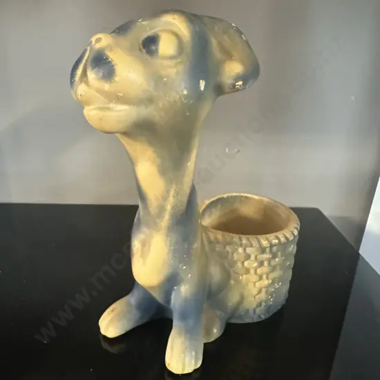 Vintage Ceramic Planter Dog Shape Blue & Yellow Glaze H20cm.