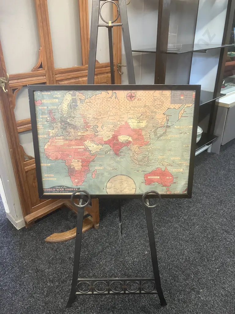 Framed Map Of The World War Front's Dated Events. 44 x 62cm Image 1++