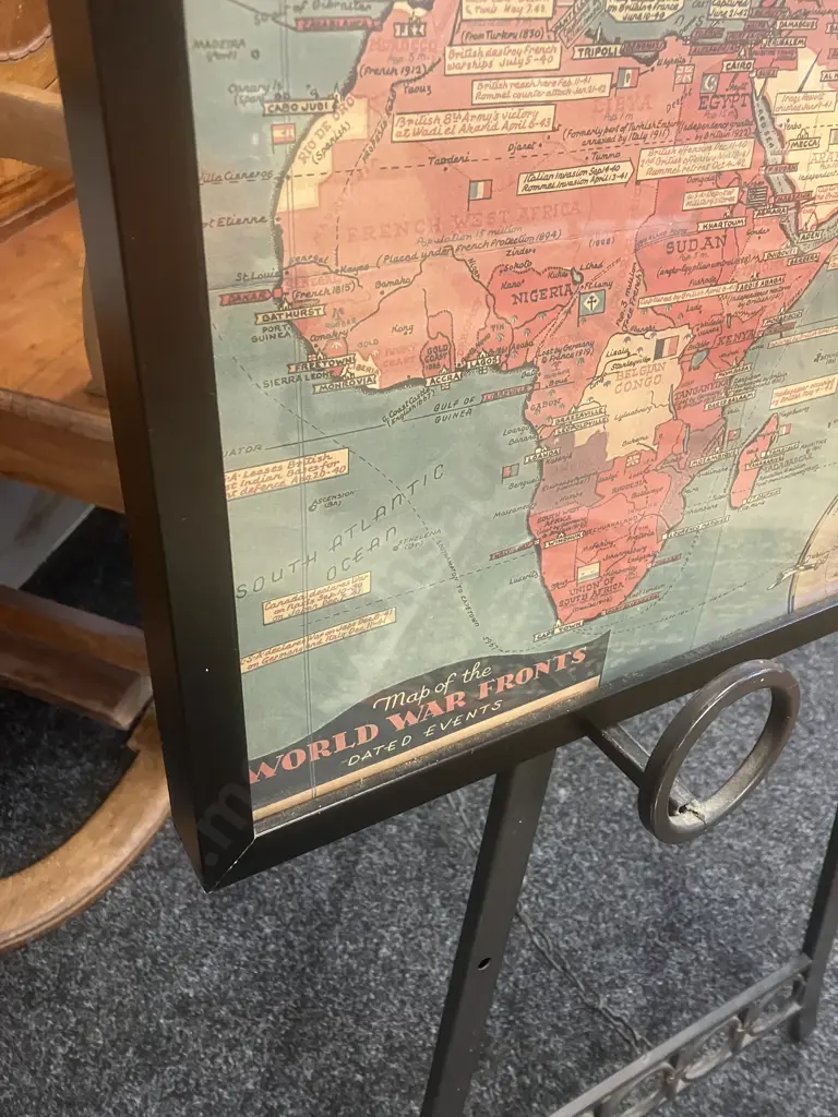 Framed Map Of The World War Front's Dated Events. 44 x 62cm Image 1++