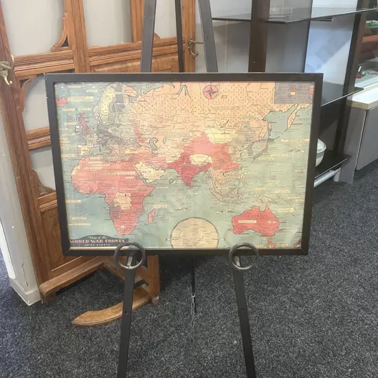 Framed Map Of The World War Front's Dated Events. 44 x 62cm